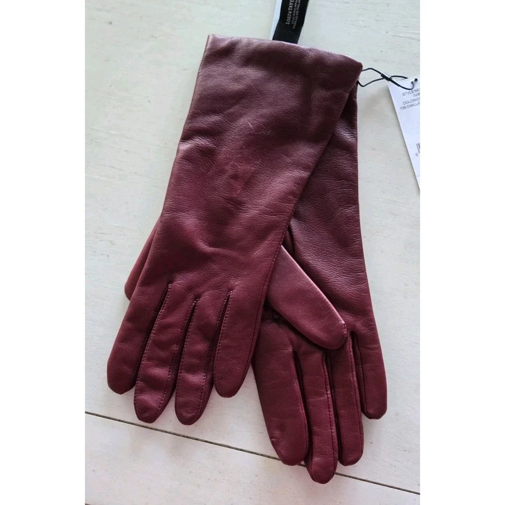 NWT Lord & Taylor Gloves Leather Cashmere Burgundy Sz 7.5 Gift Buttery Vtg 5288